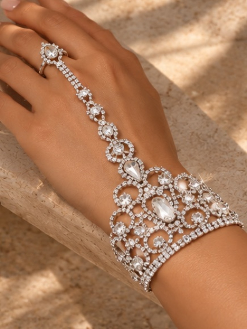 Elegant Celestial Silver Crystal Hand Bracelet